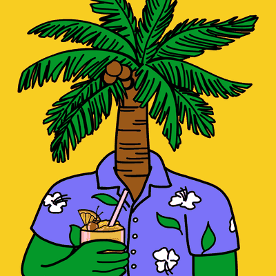 Drinking Trees #0001 — The Original, a Palm drinking Pineapple Cocktail.