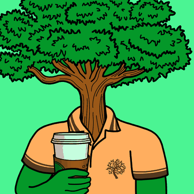 Drinking Trees #0002 — Percy, a Oak drinking Coffee.