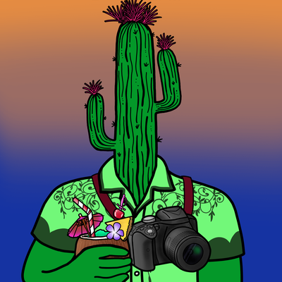 Drinking Trees #0006 — Stump Loamsley, a Cactus drinking Coconut Cocktail.