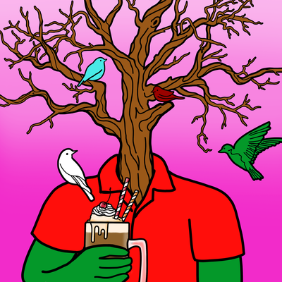 Drinking Trees #0008 — Wendell, a Bare drinking Rootbeer Float.