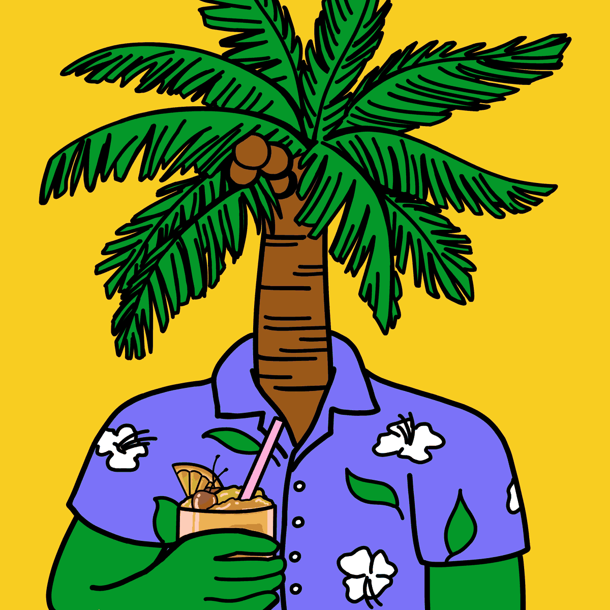 Drinking Trees #0001 — The Original, a Palm drinking Pineapple Cocktail.