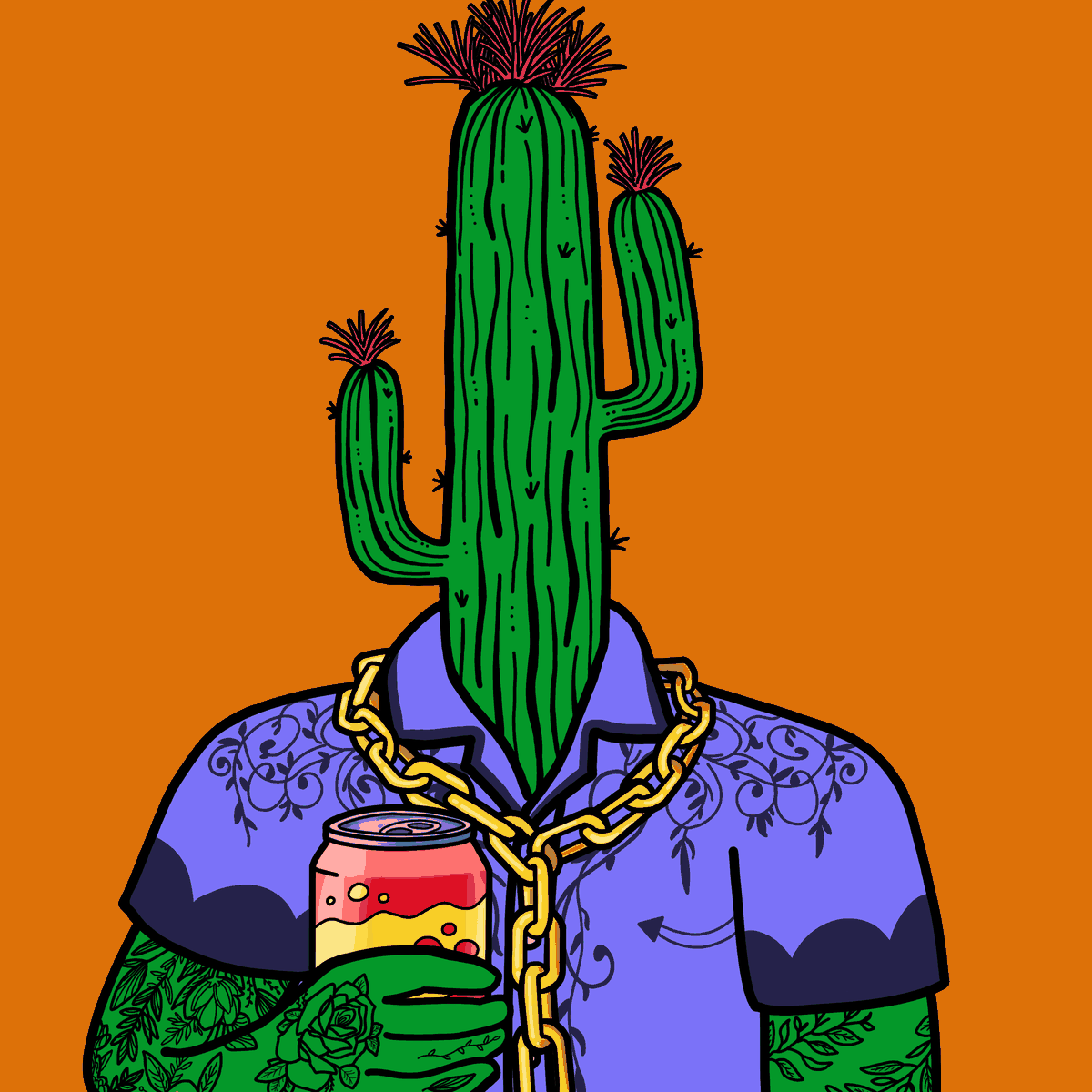 Drinking Trees #0005 — Pine Fernwhistle, a Cactus drinking Soda.