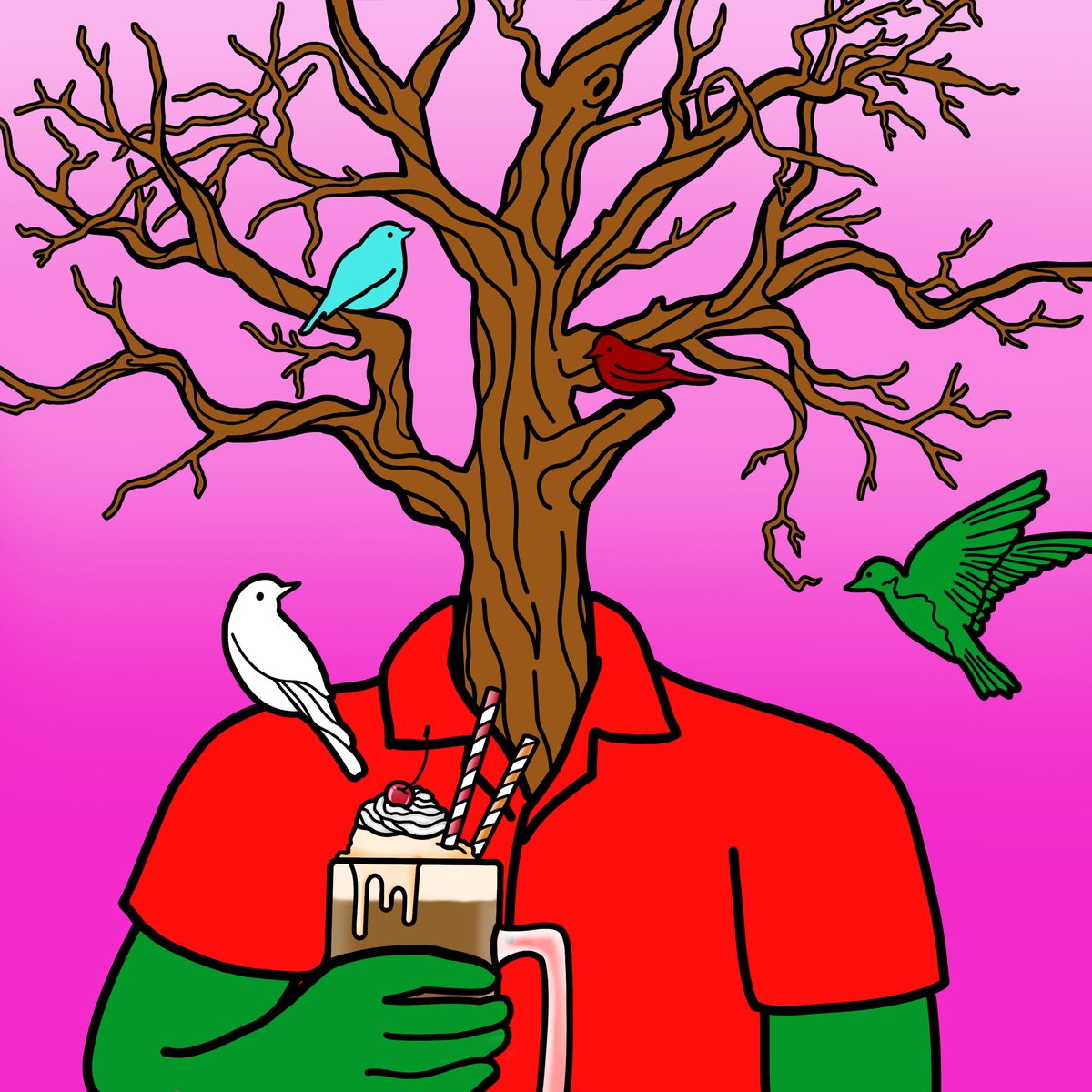 Drinking Trees #0008 — Wendell, a Bare drinking Rootbeer Float.